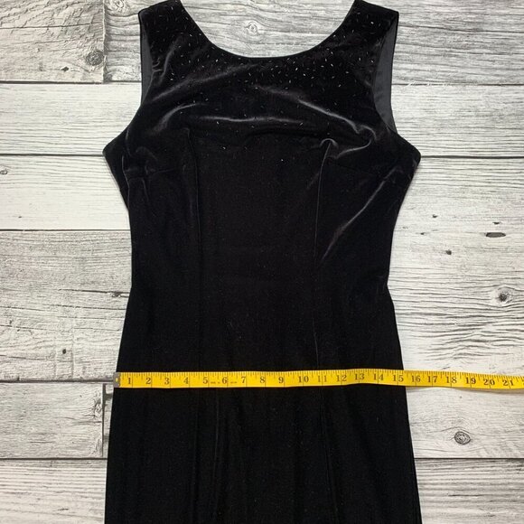 Vintage 90s Cleo Black Velvet Beaded Sleeveless Maxi Dress - Picture 13 of 15